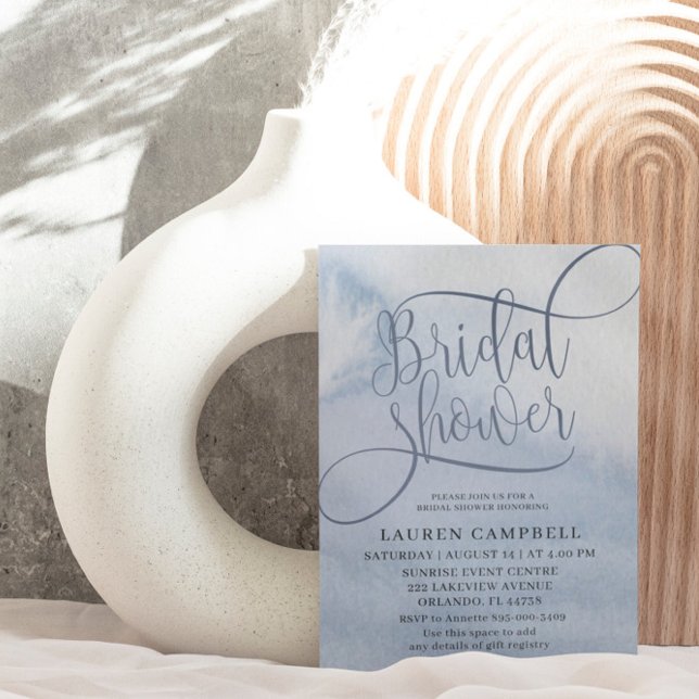 Boho Watercolor Wash Dusty Blue Bridal Shower Invitation (Creator Uploaded)