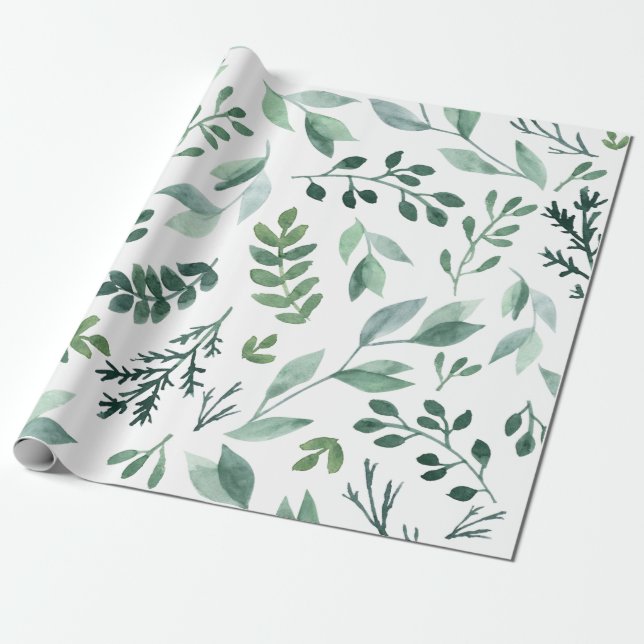 Boho Watercolor Wedding Botanical Wrapping Paper (Unrolled)