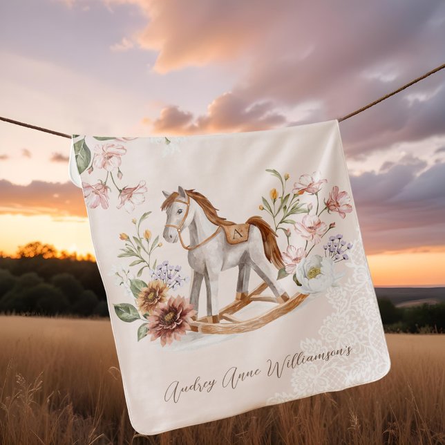 Boho Watercolor Western Rocking Horse Monogram Baby Blanket (Boho Watercolor Western Rocking Horse Monogram Baby Blanket)
