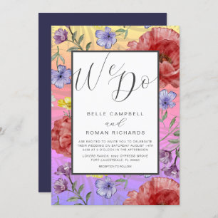 Boho Watercolor Wild Flowers Colorful Wedding Invitation
