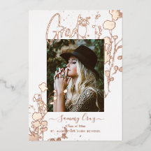 Boho Watercolor Wild Flowers Graduation Rose Gold
