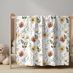 Boho Watercolor Wildflower Baby Blanket