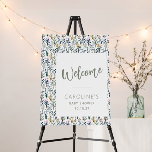 Boho Watercolor Wildflower Baby Shower Welcome Foam Board