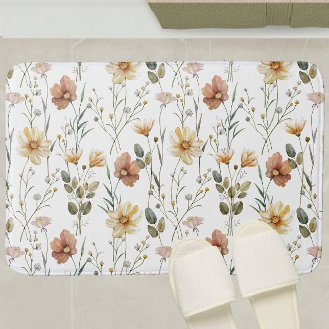 Boho Watercolor Wildflower Bath Mat (Creator Uploaded)