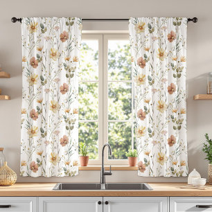 Boho Watercolor Wildflower Blackout Curtains