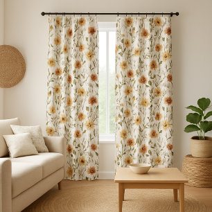 Boho Watercolor Wildflower Blackout Curtains