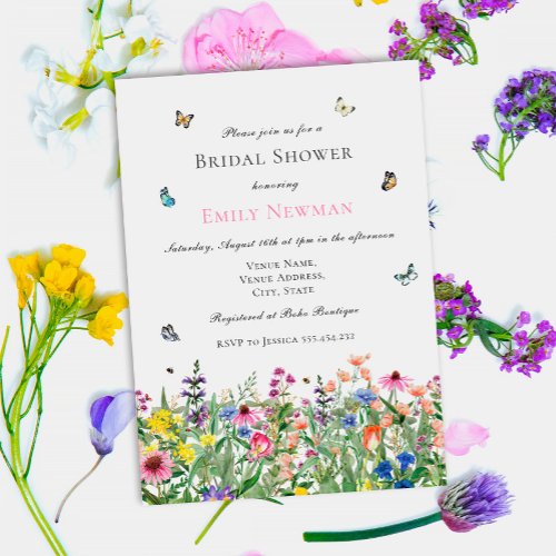 Boho Watercolor Wildflower Bridal Shower Invitation