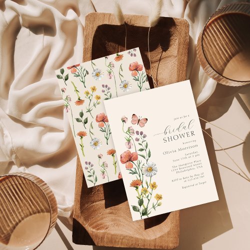 Boho Watercolor Wildflower Bridal Shower Script Invitation