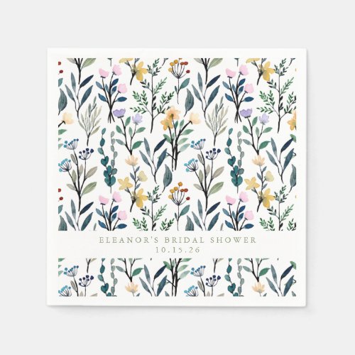 Boho Watercolor Wildflower Custom Bridal Shower  Napkins