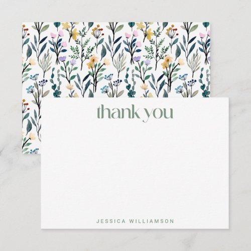 Boho Watercolor Wildflower Custom Bridal Shower  Thank You Card