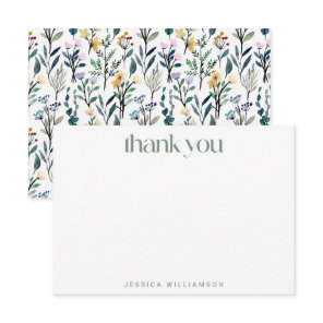 Boho Watercolor Wildflower Custom Bridal Shower  Thank You Card