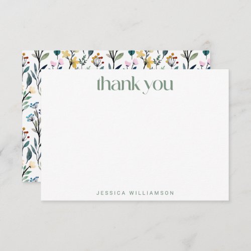 Boho Watercolor Wildflower Custom Bridal Shower  Thank You Card