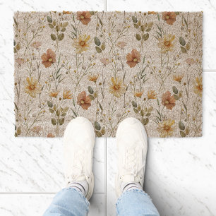 Boho Watercolor Wildflower Fiber Doormat