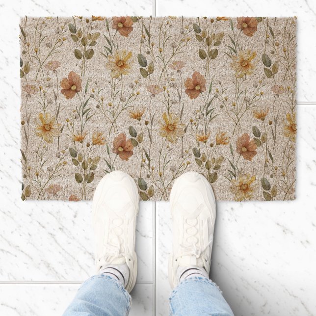 Boho Watercolor Wildflower Fiber Doormat (Creator Uploaded)