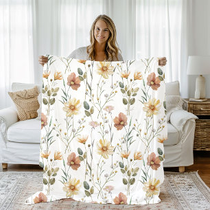 Boho Watercolor Wildflower Fleece Blanket