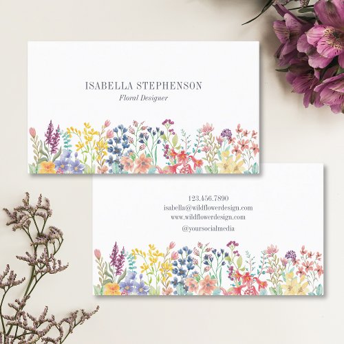 Boho Watercolor Wildflower Floral Designer  Business Card