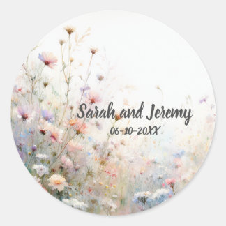 Boho Watercolor Wildflower Floral Personalize Classic Round Sticker