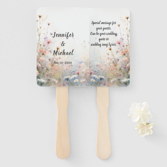 Boho Watercolor Wildflower Floral Personalize Hand Fan (Front and Back)