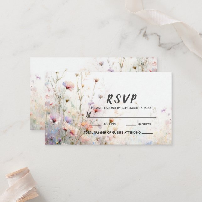 Boho Watercolor Wildflower Floral Personalize Place Card (Front/Back In Situ)