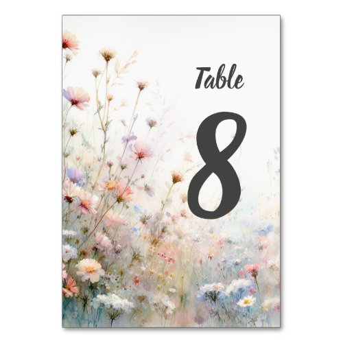 Boho Watercolor Wildflower Floral Personalize Table Number