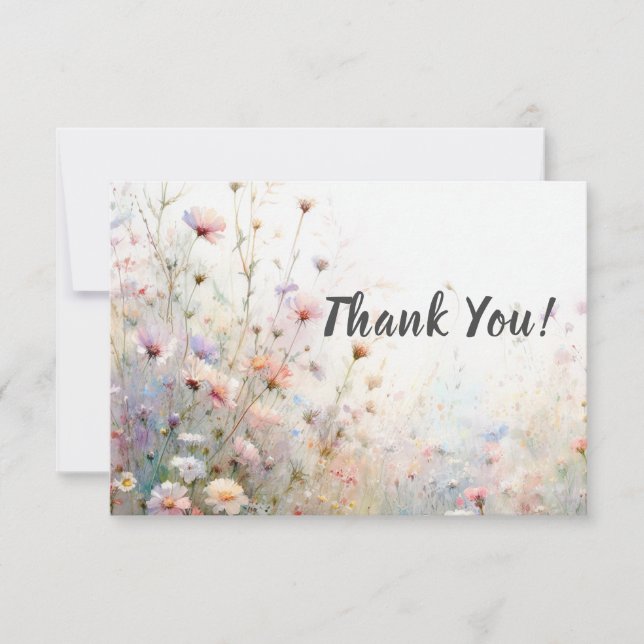 Boho Watercolor Wildflower Floral Personalize Thank You Card (Front)