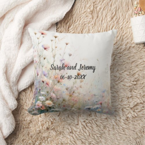 Boho Watercolor Wildflower Floral Personalize Throw Pillow