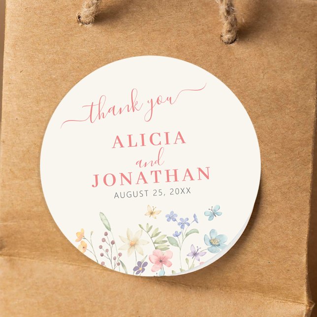 Boho watercolor wildflower floral wedding  classic round sticker (Creator Uploaded)