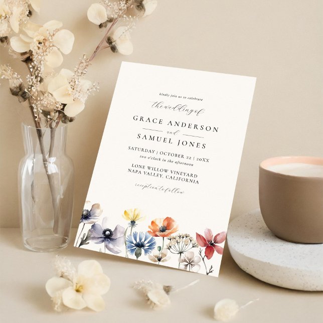 Boho Watercolor Wildflower Floral Wedding Invitation (Creator Uploaded)