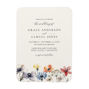 Boho Watercolor Wildflower Floral Wedding Magnet