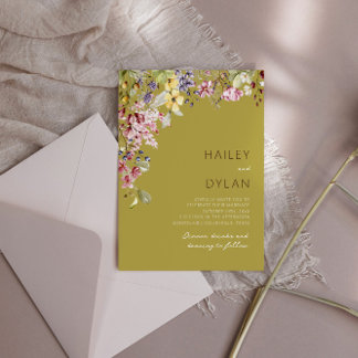 Boho Watercolor Wildflower Meadow Wedding Invitation