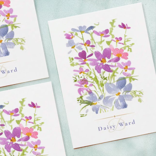 Boho Watercolor Wildflower Monogram Note Card (Creator Uploaded)