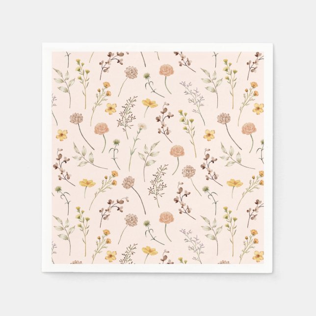 Boho Watercolor Wildflower Napkins (Front)