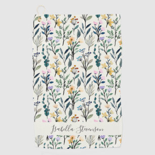 Boho Watercolor Wildflower Personalized Name Golf Towel