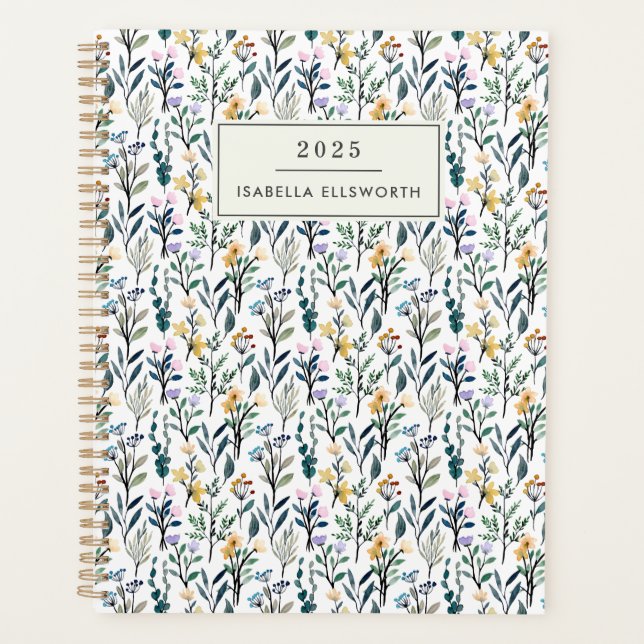 Boho Watercolor Wildflower Personalized Name Planner (Front)