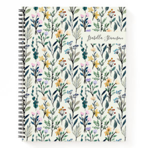 Boho Watercolor Wildflower Personalized Sketchbook Notebook