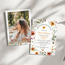 Boho Watercolor Wildflower Photo Graduation Party