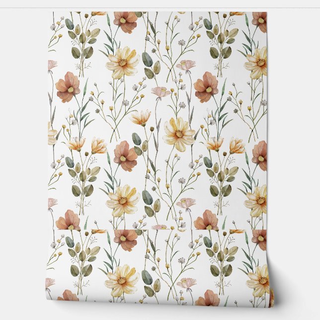 Boho Watercolor Wildflower Wallpaper (Unrolling)