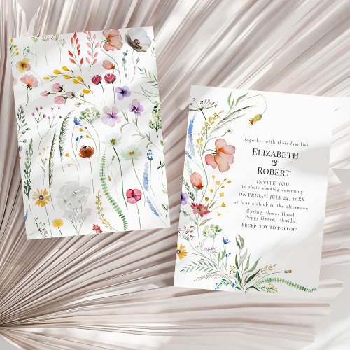 Boho Watercolor Wildflower Wedding Invitation