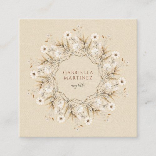 Boho Watercolor Wildflower Wreath Square Business Card