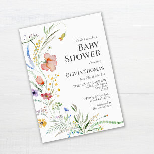 Boho Watercolor Wildflowers Baby Shower Invitation