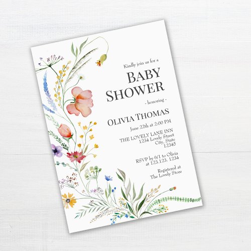 Boho Watercolor Wildflowers Baby Shower Invitation