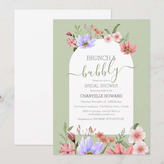 Boho Watercolor Wildflowers Bridal Shower Invitation (Front/Back)
