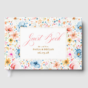 Boho Watercolor Wildflowers Elegant Wedding Guest Book