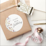 Boho Watercolor Wildflowers Floral 40th Birthday Classic Round Sticker<br><div class="desc">Light, airy and so very stylish, this 40th birthday sticker is bordered along the left edge in watercolor wildflowers with beautiful soft colors of yellow, pink, blue and ivory beige. The easy to personalize text template is clean and modern with lovely styling. These stickers are available in 2 sizes: shown...</div>