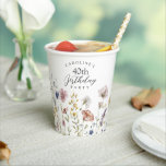 Boho Watercolor Wildflowers Floral 40th Birthday Paper Cups<br><div class="desc">These adorable custom paper cups for a 40th birthday party have a light and airy design that is sweet and so very stylish. With boho charm, this bridal shower design is bordered along the lower edge in watercolor wildflowers with beautiful soft colors of yellow, pink, blue and ivory beige. The...</div>