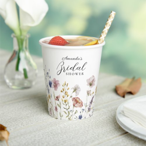 Boho Watercolor Wildflowers Floral Bridal Shower Paper Cups