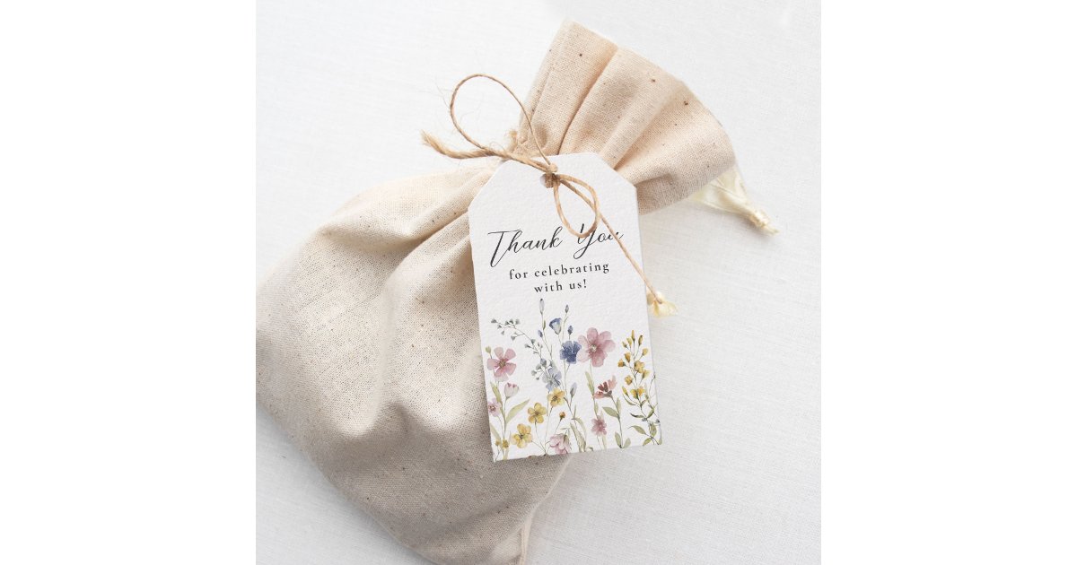 Boho Watercolor Wildflowers Floral Thank You Gift Tags | Zazzle
