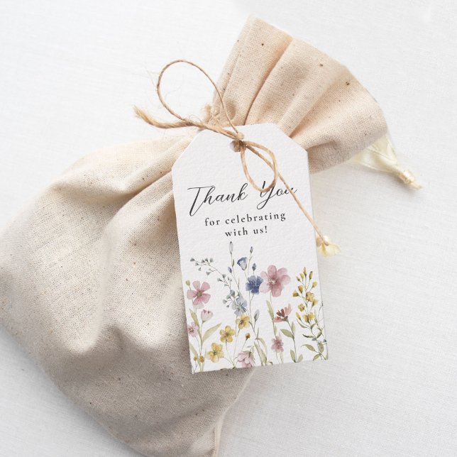 Boho Watercolor Wildflowers Floral Thank You Gift Tags (Creator Uploaded)
