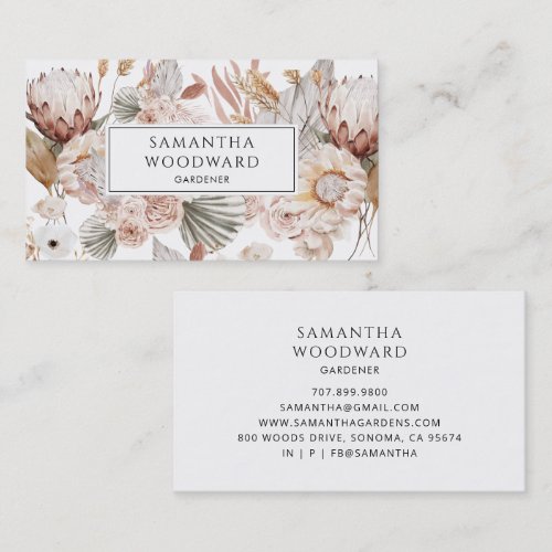 Boho Watercolor Wildflowers Gardener Business Card