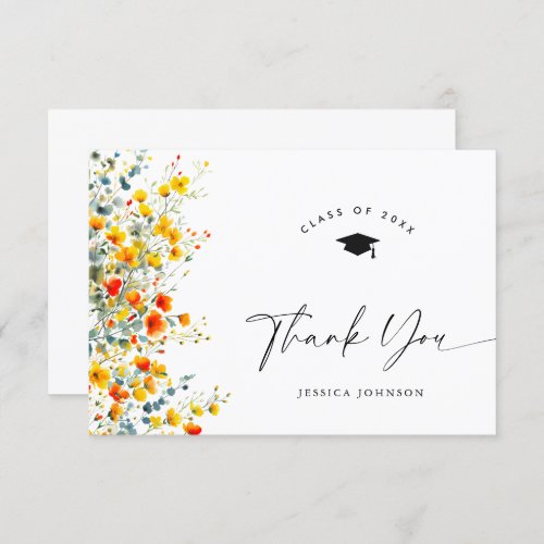 Boho Watercolor Wildflowers Graduation Thank You Card